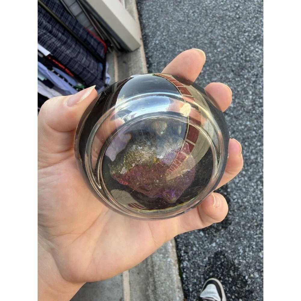 Crystal Filled Glass Paperweight Rainbow Quartz Amethyst Domed Glass Paper Weigh